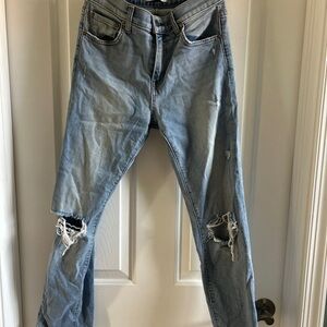 Women's Light Blue Ripped Straight Leg Jeans